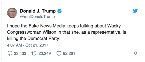 Image of another Trump tweet trashing Rep. Wilson.